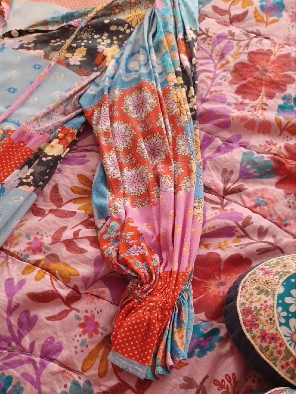 Spell Patchwork Long Sleeve Maxi Dress in Blue, Pink, Red - Picture 6 of 11